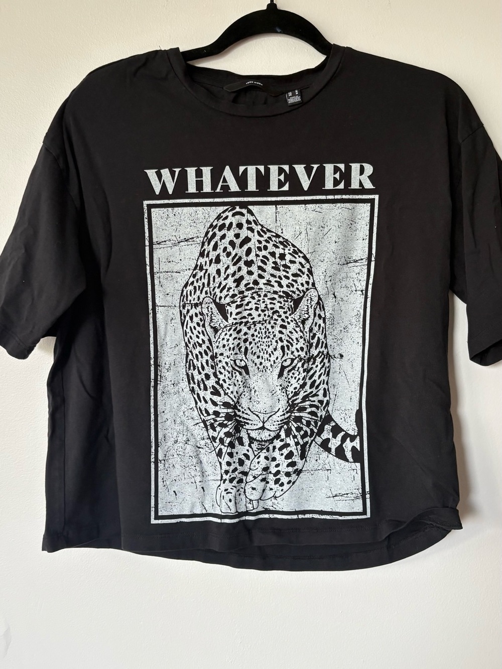 Vero Moda Whatever Leopard Graphic Tee Boxy Relaxed Washed Black Top Women’s M